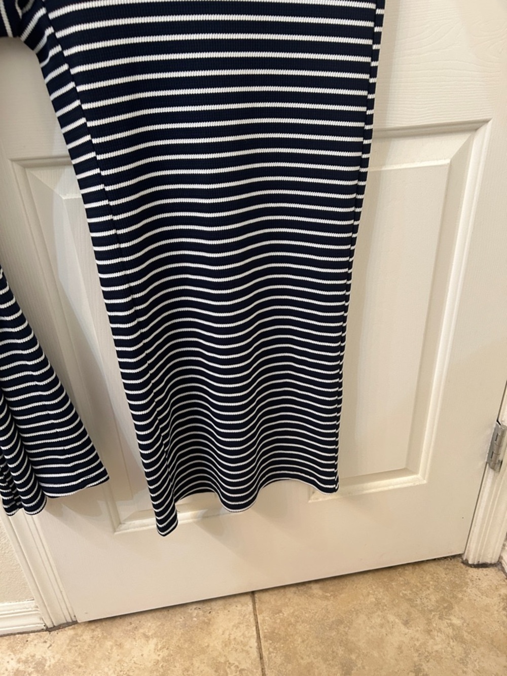 Cicy Bell Navy and White Striped Buttoned Front Flared Leg Versatile Romper. - Picture 3 of 7